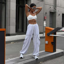 Women's Cargo Pants with Elastic Waist and Side Pockets