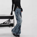 Fashionable Wide-Leg Jeans with Unique Stitching for Women
