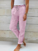 Stylish Women's Striped Cotton Pants with Adjustable Waist