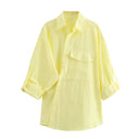 Women's Long Sleeve Blouse with Roll-Up Sleeves and Breast Pockets