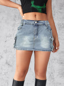 Denim Cargo Skirt with Utility Pockets for Women