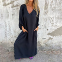 V-Neck Maxi Dress with Convenient Pockets