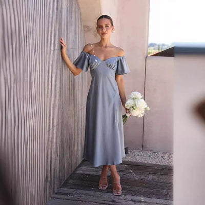 Chic Off-Shoulder Maxi Dress with Ruffle Accents