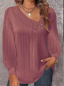 Asymmetric Collar Blouse with Decorative Buttons for Women