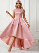Chic Asymmetrical Satin Evening Dress with Pleats
