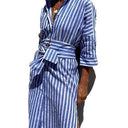 Striped Long Sleeve Shirt Dress with Belt