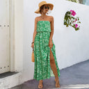 Chic Strapless Women's Maxi Dress with Side Slit