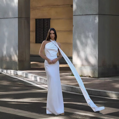 Asymmetric Neckline Evening Dress for Women