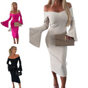 Women's Off-Shoulder Wrap Dress with Flattering Wide Sleeves