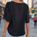 Chic Women's V-Neck Blouse with Pleated Sleeves