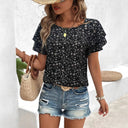 Floral Ruffle Short Sleeve Blouse for Women