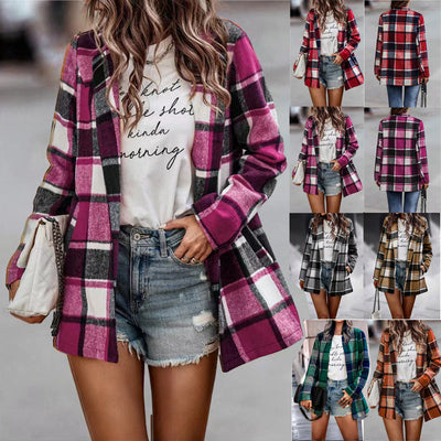 Women's Long Checked Blazer in Contemporary Style