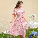 Floral Wrap Dress with Waist Belt for Women