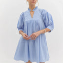 Chic Women's Short Sleeve Dress with Ruffle & Stand-Up Collar