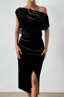 Off-Shoulder Midi Dress with Flowing Design