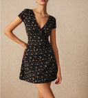 Floral Cut Short Sleeve Dress with Wrap Design