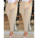High-Waisted Slim Fit Women's Pants with Decorative Stitching