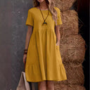 Chic Cotton Dress with Pockets and Ruffles