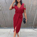 Chic Women's Wrap Dress with Stylish Cut-Outs and Glimmering Accents