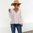 V-Neck Women's Blouse with Elastic Cuffs