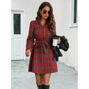 Checkered Pattern Women's Shirt Dress with Belt