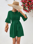 Chic Women's Ruffle Dress with Adjustable Belt