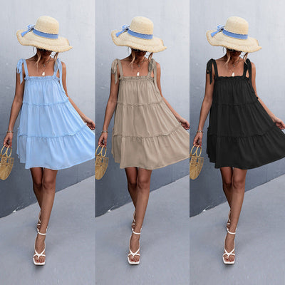 Stylish Women's Ruffle Summer Dress with Adjustable Straps