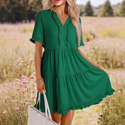 Ruffled V-Neck Women's Dress for Everyday Style