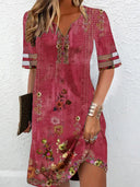 Floral V-Neck Short Dress for Women