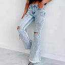 Trendy Flared Jeans with Fringes and Rips for Women