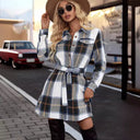 Women's Checkered Shirt Dress with Belt and Pockets