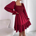 Women's Mini Dress with Puff Sleeves & Ruffles