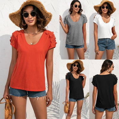 Floral Lace Trim Women's T-Shirt