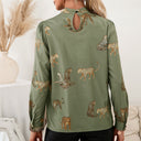 Chic Animal Print Blouse with Stand Collar