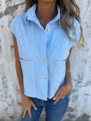 Chic Short Sleeve Blouse with Handy Pockets