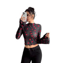 Floral Print Long Sleeve Women's Shirt with Wide Sleeves
