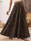 Women's Leopard Print Maxi Skirt with Elastic Waist