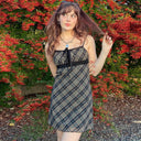 Chic Checkered Dress with Adjustable Straps and Bow Detail