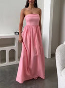 Strapless Women's Maxi Dress with Flowing Skirt