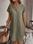 Women's Short Sleeve Shirt Dress - Button Placket Style