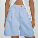 Women's Striped High-Waisted Fabric Shorts