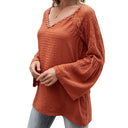 Chic Women's Blouse with Lace Sleeves & V-Neck Design