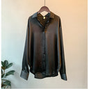 Women's Satin Blouse with Ruffle Accents