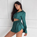 Chic Satin Blouse with Contemporary Collar and Button Closure