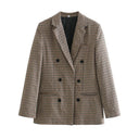 Women's Double-Breasted Checked Blazer Jacket