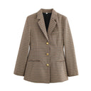 Checked Blazer with Golden Buttons and Pocket Design