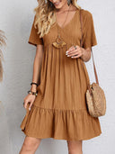Chic Women's V-Neck Peplum Dress with Ruffle Accents