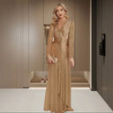 Sequin Evening Dress with Long Sleeves and Wrap Design