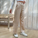 Flared Chino Pants with Decorative Buttons for Women