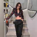 Floral Ruffle-Cropped Women's Blouse - Chic Style